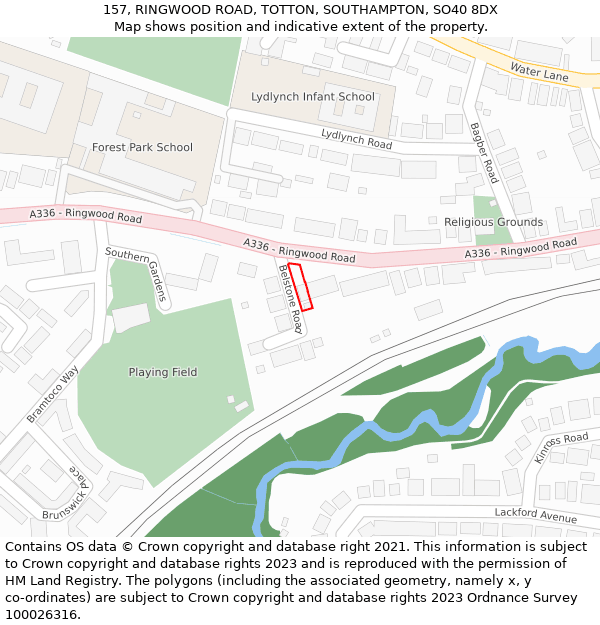 157, RINGWOOD ROAD, TOTTON, SOUTHAMPTON, SO40 8DX: Location map and indicative extent of plot