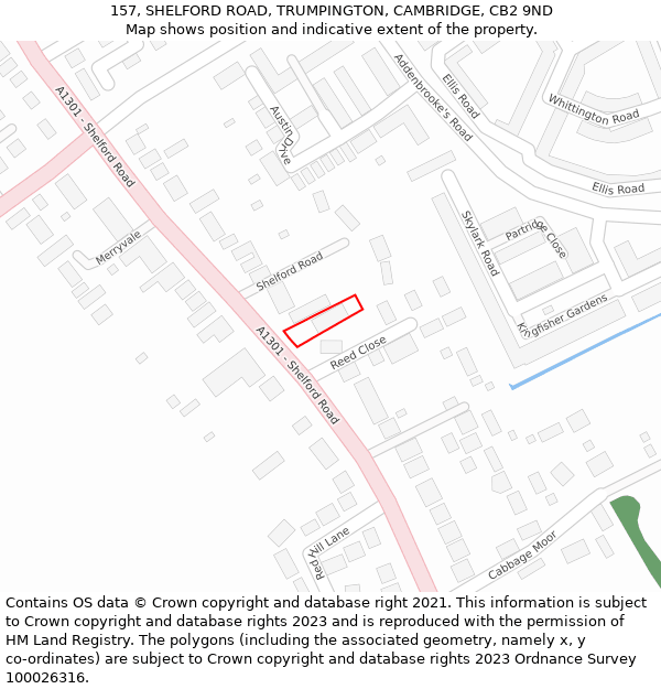 157, SHELFORD ROAD, TRUMPINGTON, CAMBRIDGE, CB2 9ND: Location map and indicative extent of plot