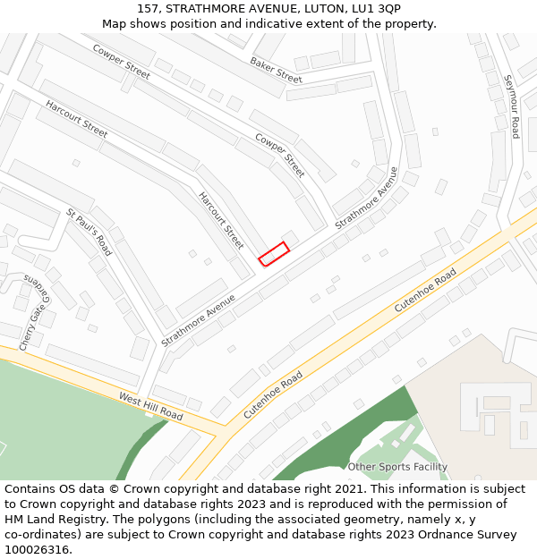 157, STRATHMORE AVENUE, LUTON, LU1 3QP: Location map and indicative extent of plot