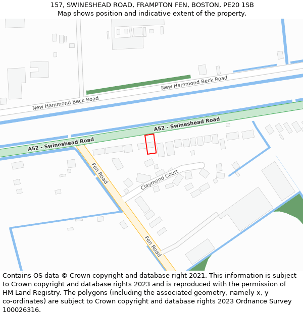 157, SWINESHEAD ROAD, FRAMPTON FEN, BOSTON, PE20 1SB: Location map and indicative extent of plot