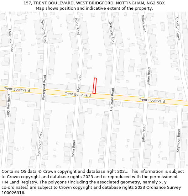 157, TRENT BOULEVARD, WEST BRIDGFORD, NOTTINGHAM, NG2 5BX: Location map and indicative extent of plot