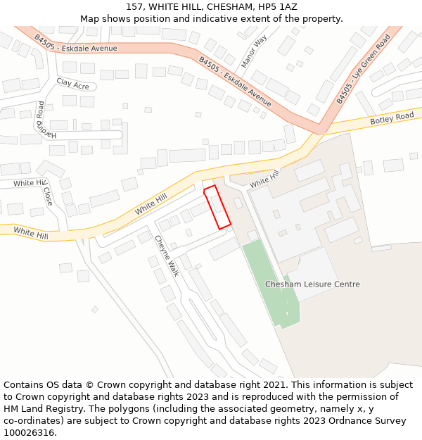 157, WHITE HILL, CHESHAM, HP5 1AZ: Location map and indicative extent of plot