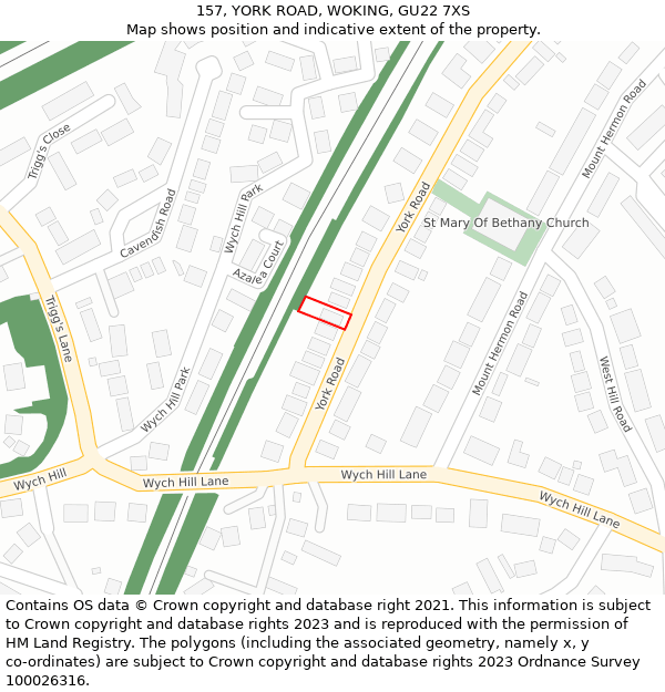 157, YORK ROAD, WOKING, GU22 7XS: Location map and indicative extent of plot