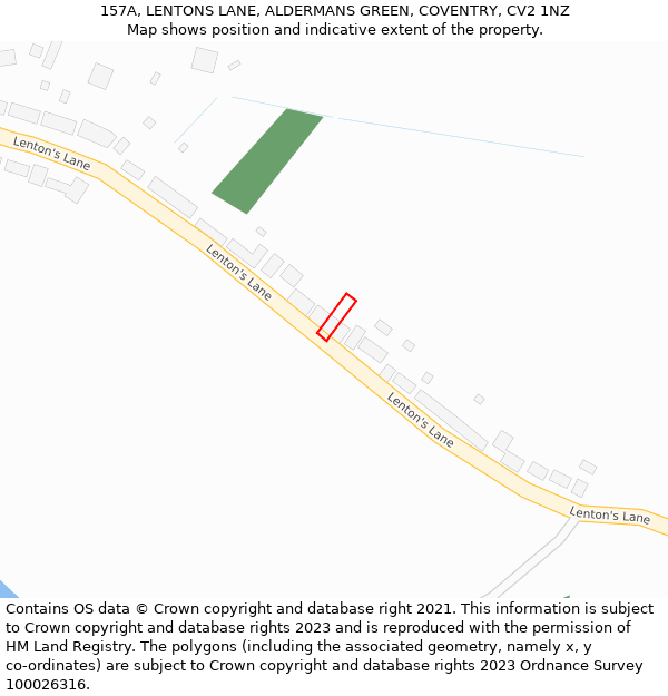 157A, LENTONS LANE, ALDERMANS GREEN, COVENTRY, CV2 1NZ: Location map and indicative extent of plot