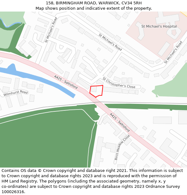 158, BIRMINGHAM ROAD, WARWICK, CV34 5RH: Location map and indicative extent of plot