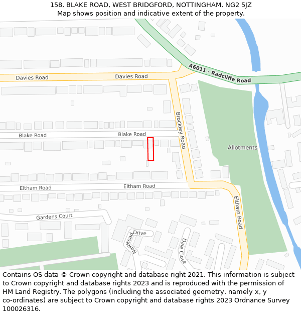158, BLAKE ROAD, WEST BRIDGFORD, NOTTINGHAM, NG2 5JZ: Location map and indicative extent of plot