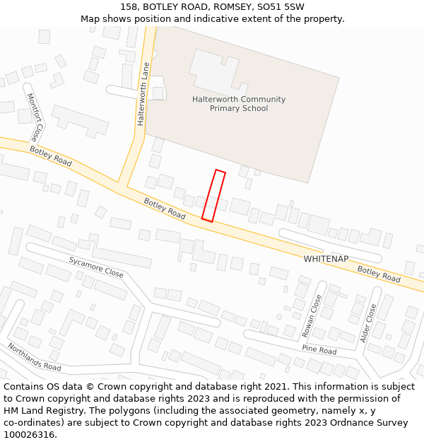 158, BOTLEY ROAD, ROMSEY, SO51 5SW: Location map and indicative extent of plot