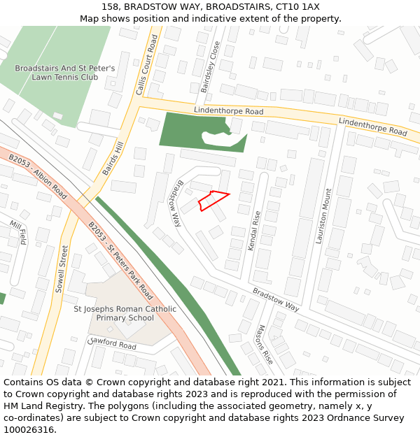 158, BRADSTOW WAY, BROADSTAIRS, CT10 1AX: Location map and indicative extent of plot