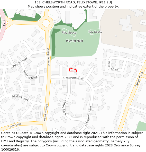 158, CHELSWORTH ROAD, FELIXSTOWE, IP11 2UJ: Location map and indicative extent of plot