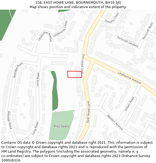 158, EAST HOWE LANE, BOURNEMOUTH, BH10 5JG: Location map and indicative extent of plot