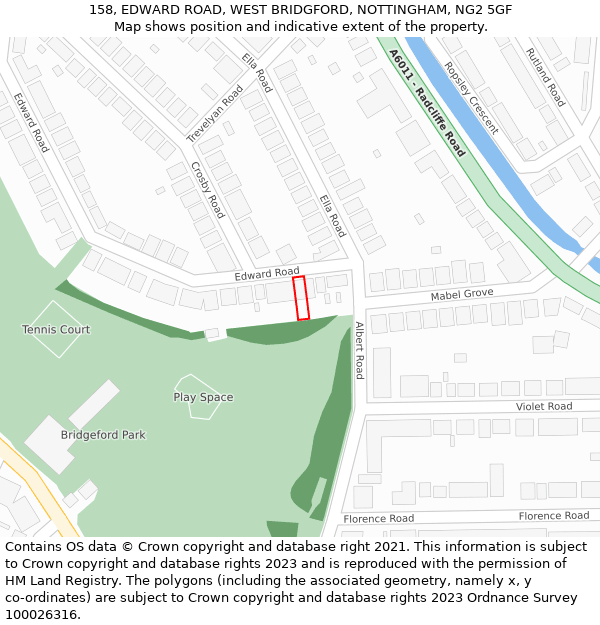 158, EDWARD ROAD, WEST BRIDGFORD, NOTTINGHAM, NG2 5GF: Location map and indicative extent of plot