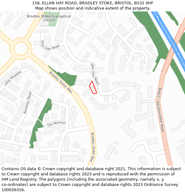 158, ELLAN HAY ROAD, BRADLEY STOKE, BRISTOL, BS32 0HF: Location map and indicative extent of plot