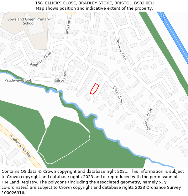 158, ELLICKS CLOSE, BRADLEY STOKE, BRISTOL, BS32 0EU: Location map and indicative extent of plot