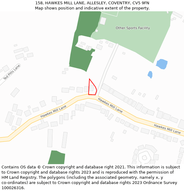 158, HAWKES MILL LANE, ALLESLEY, COVENTRY, CV5 9FN: Location map and indicative extent of plot