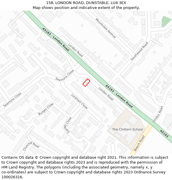 158, LONDON ROAD, DUNSTABLE, LU6 3EX: Location map and indicative extent of plot