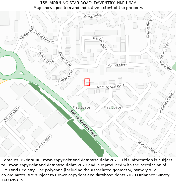 158, MORNING STAR ROAD, DAVENTRY, NN11 9AA: Location map and indicative extent of plot