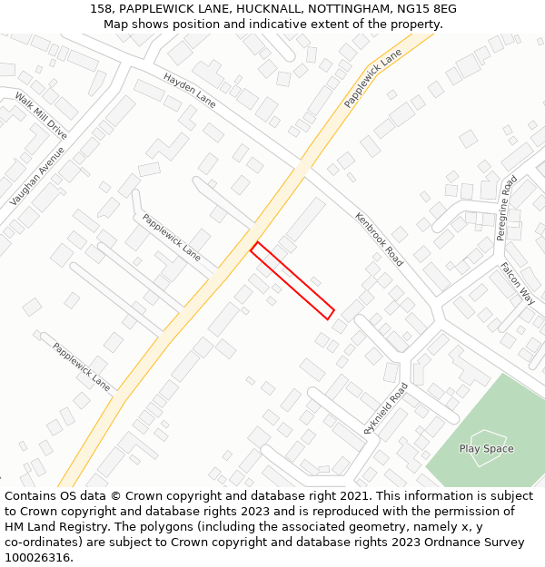 158, PAPPLEWICK LANE, HUCKNALL, NOTTINGHAM, NG15 8EG: Location map and indicative extent of plot