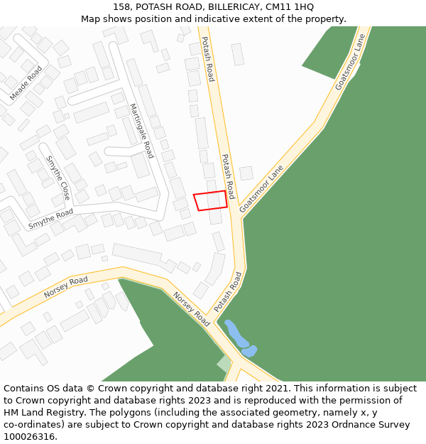 158, POTASH ROAD, BILLERICAY, CM11 1HQ: Location map and indicative extent of plot