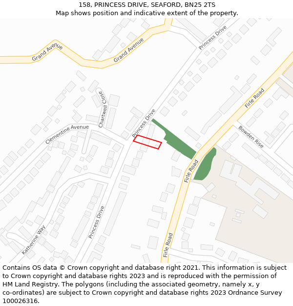 158, PRINCESS DRIVE, SEAFORD, BN25 2TS: Location map and indicative extent of plot