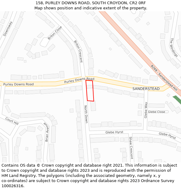 158, PURLEY DOWNS ROAD, SOUTH CROYDON, CR2 0RF: Location map and indicative extent of plot