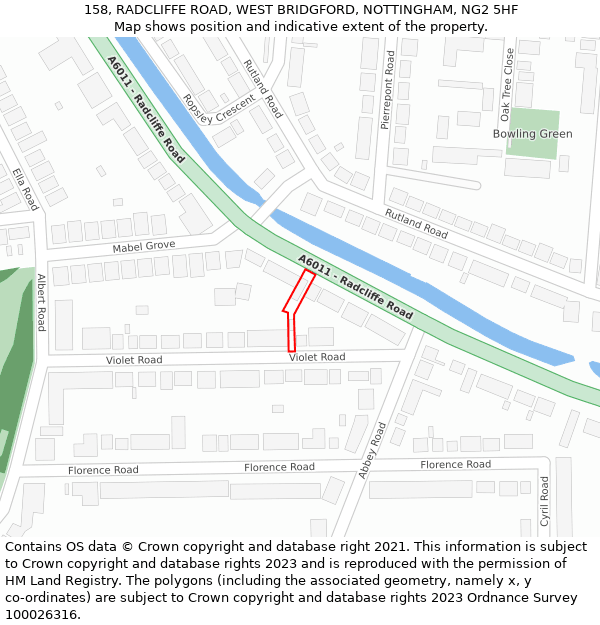 158, RADCLIFFE ROAD, WEST BRIDGFORD, NOTTINGHAM, NG2 5HF: Location map and indicative extent of plot
