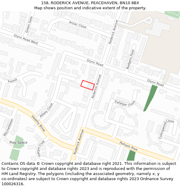 158, RODERICK AVENUE, PEACEHAVEN, BN10 8BX: Location map and indicative extent of plot