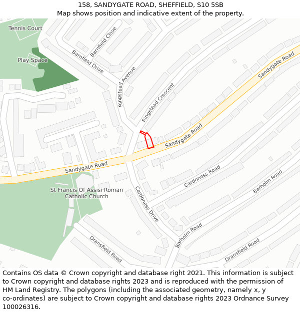 158, SANDYGATE ROAD, SHEFFIELD, S10 5SB: Location map and indicative extent of plot