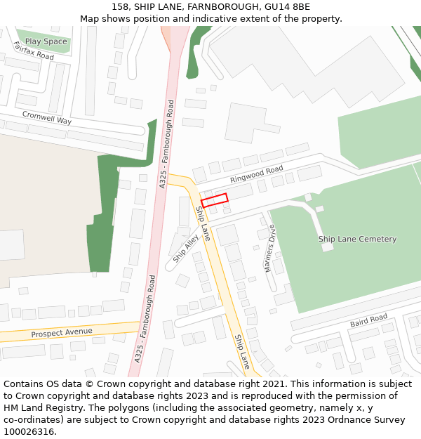 158, SHIP LANE, FARNBOROUGH, GU14 8BE: Location map and indicative extent of plot