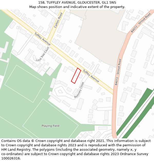 158, TUFFLEY AVENUE, GLOUCESTER, GL1 5NS: Location map and indicative extent of plot
