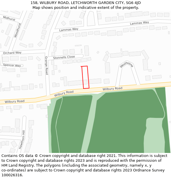 158, WILBURY ROAD, LETCHWORTH GARDEN CITY, SG6 4JD: Location map and indicative extent of plot