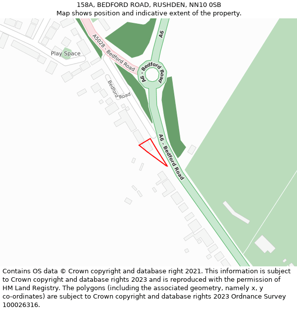 158A, BEDFORD ROAD, RUSHDEN, NN10 0SB: Location map and indicative extent of plot
