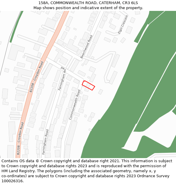 158A, COMMONWEALTH ROAD, CATERHAM, CR3 6LS: Location map and indicative extent of plot