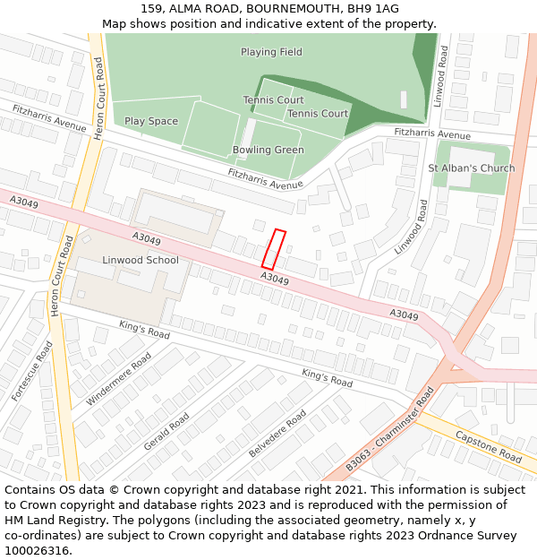 159, ALMA ROAD, BOURNEMOUTH, BH9 1AG: Location map and indicative extent of plot