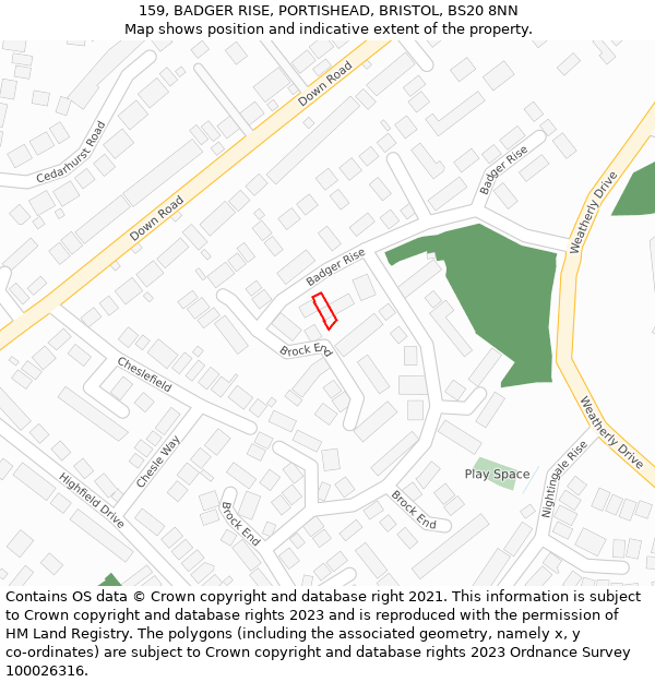 159, BADGER RISE, PORTISHEAD, BRISTOL, BS20 8NN: Location map and indicative extent of plot