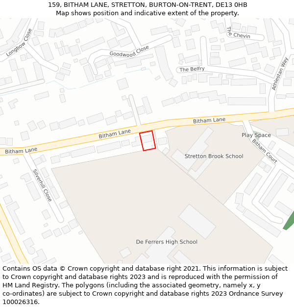 159, BITHAM LANE, STRETTON, BURTON-ON-TRENT, DE13 0HB: Location map and indicative extent of plot