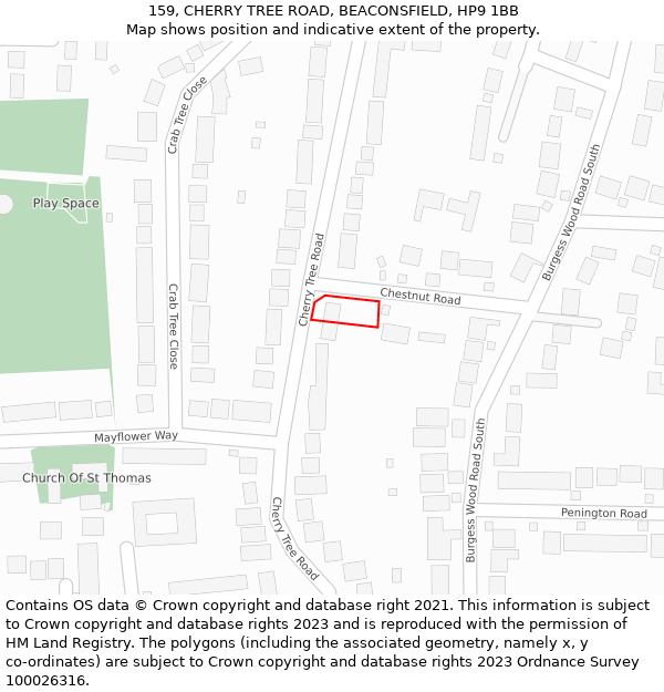 159, CHERRY TREE ROAD, BEACONSFIELD, HP9 1BB: Location map and indicative extent of plot