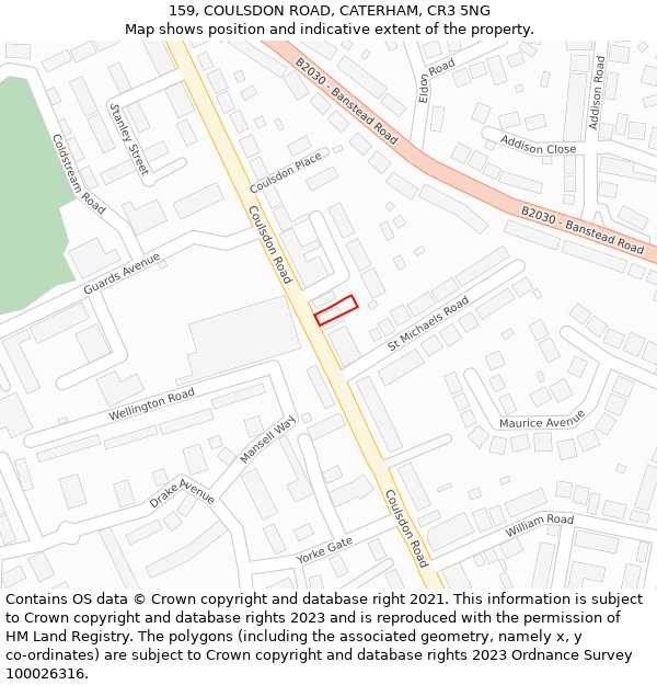 159, COULSDON ROAD, CATERHAM, CR3 5NG: Location map and indicative extent of plot