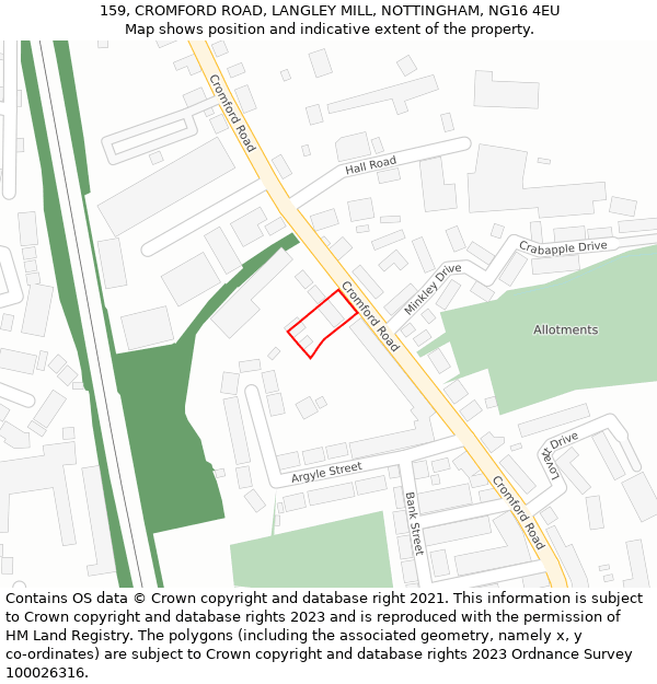 159, CROMFORD ROAD, LANGLEY MILL, NOTTINGHAM, NG16 4EU: Location map and indicative extent of plot