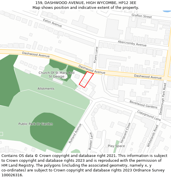 159, DASHWOOD AVENUE, HIGH WYCOMBE, HP12 3EE: Location map and indicative extent of plot