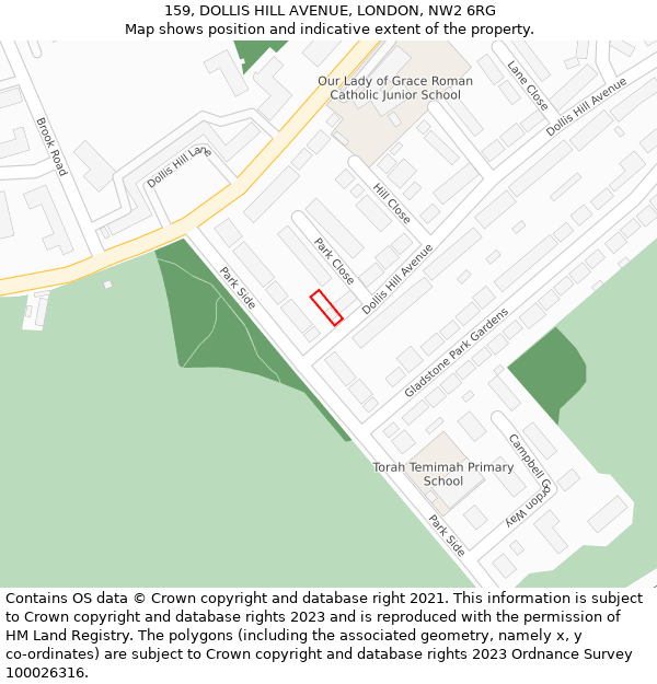 159, DOLLIS HILL AVENUE, LONDON, NW2 6RG: Location map and indicative extent of plot