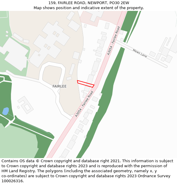 159, FAIRLEE ROAD, NEWPORT, PO30 2EW: Location map and indicative extent of plot