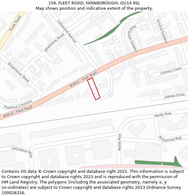 159, FLEET ROAD, FARNBOROUGH, GU14 9SL: Location map and indicative extent of plot