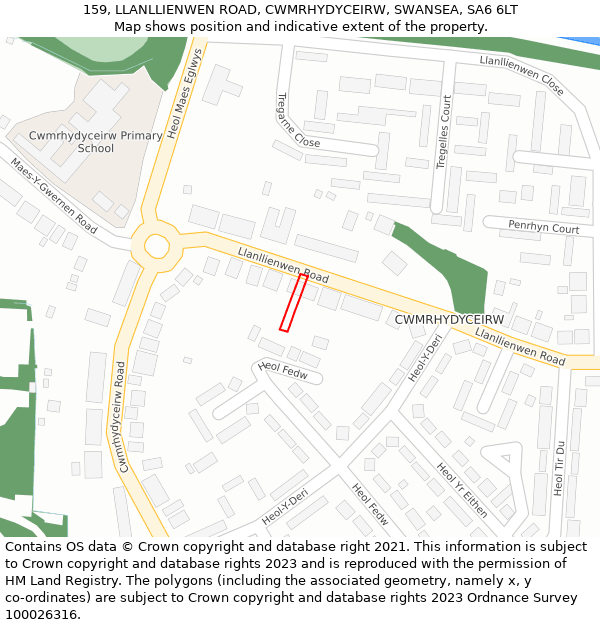 159, LLANLLIENWEN ROAD, CWMRHYDYCEIRW, SWANSEA, SA6 6LT: Location map and indicative extent of plot