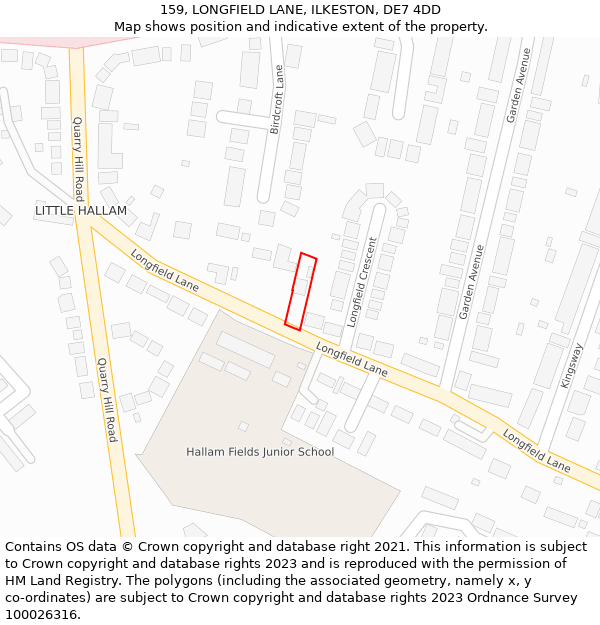 159, LONGFIELD LANE, ILKESTON, DE7 4DD: Location map and indicative extent of plot