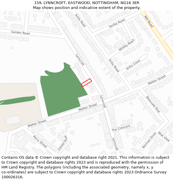 159, LYNNCROFT, EASTWOOD, NOTTINGHAM, NG16 3ER: Location map and indicative extent of plot