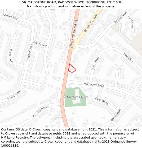 159, MAIDSTONE ROAD, PADDOCK WOOD, TONBRIDGE, TN12 6DU: Location map and indicative extent of plot