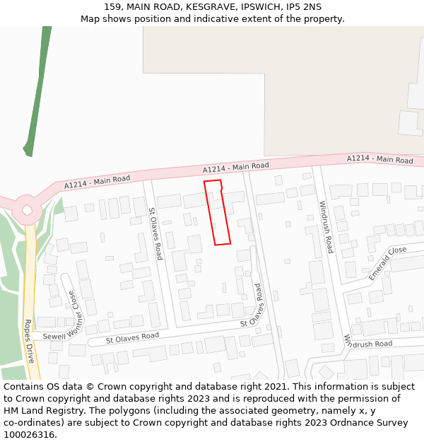 159, MAIN ROAD, KESGRAVE, IPSWICH, IP5 2NS: Location map and indicative extent of plot