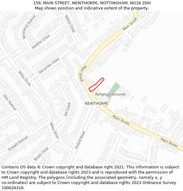 159, MAIN STREET, NEWTHORPE, NOTTINGHAM, NG16 2DH: Location map and indicative extent of plot