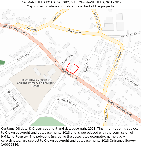 159, MANSFIELD ROAD, SKEGBY, SUTTON-IN-ASHFIELD, NG17 3DX: Location map and indicative extent of plot