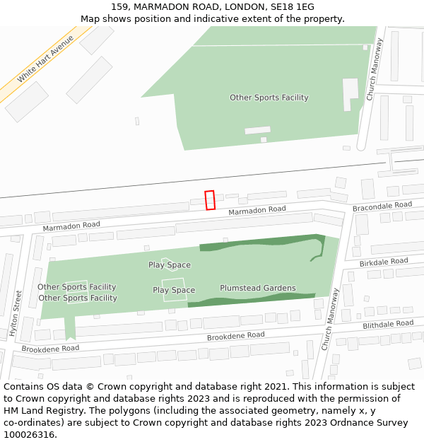 159, MARMADON ROAD, LONDON, SE18 1EG: Location map and indicative extent of plot